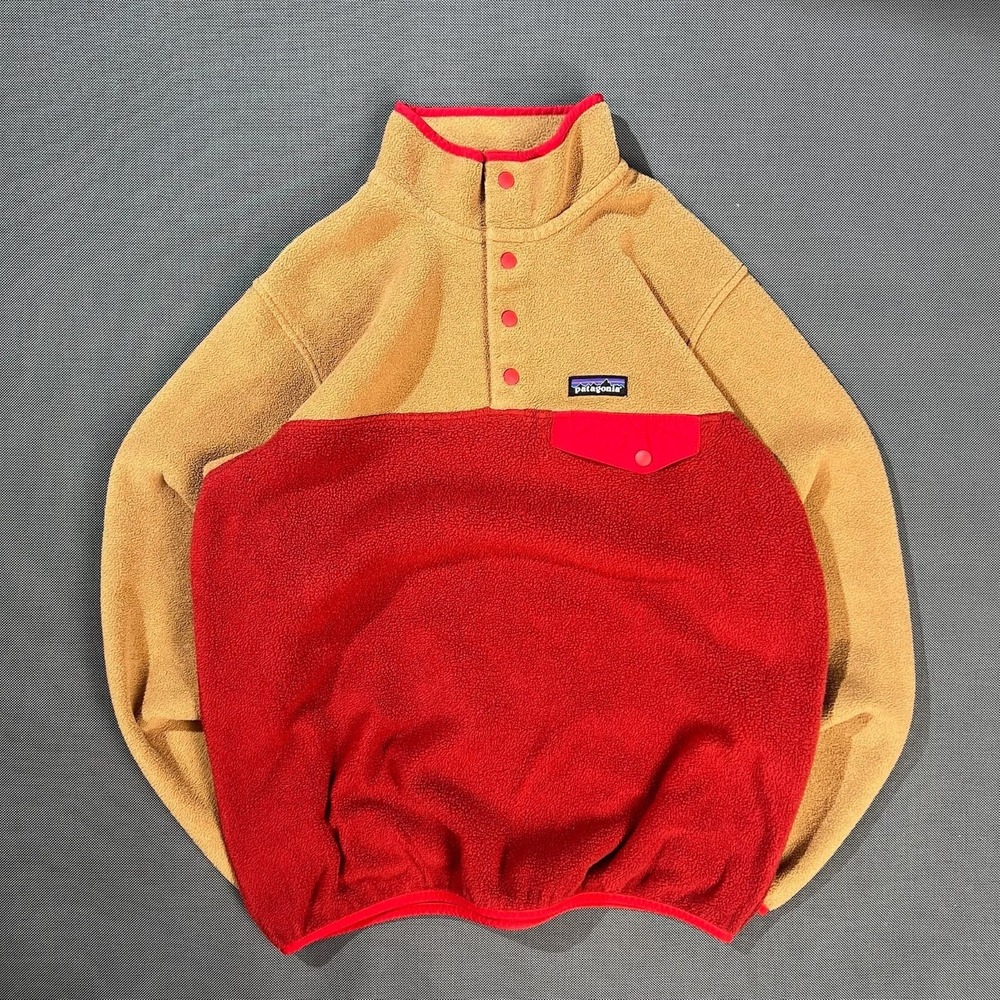 Patagonia Women's Lightweight Synchilla Snap-T Pullover Red and Tan Size M